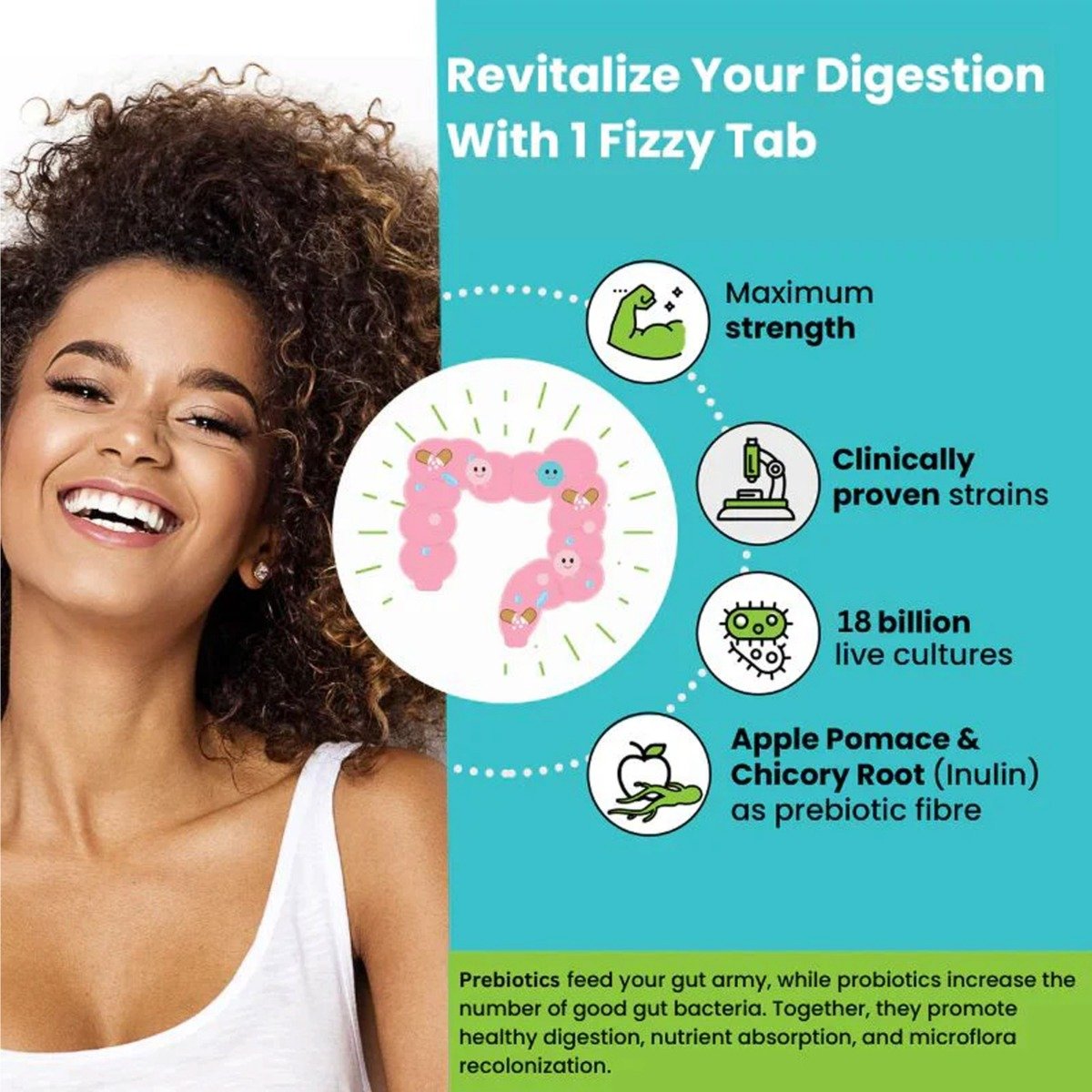 Wellbeing Nutrition Probiotic + Prebiotic Green Apple & Peppermint Flavour, 21 Effervescent Tablets, Pack of 1 Wellbeing Nutrition Probiotic + Prebiotic Green Apple & Peppermint Flavour, 21 Effervescent Tablets, Pack of 1