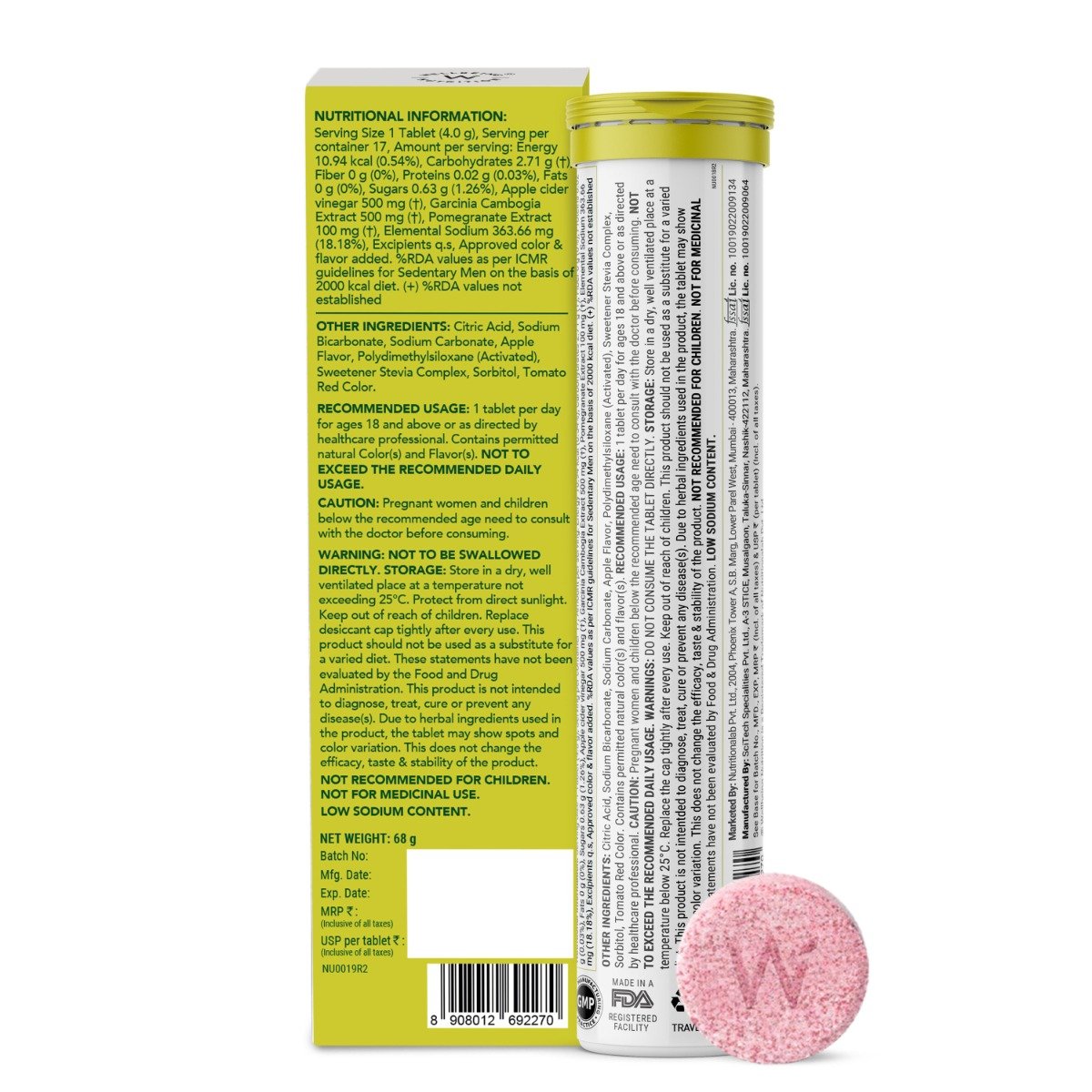 Wellbeing Nutrition Apple Cider Vinegar with The Mother, 17 Effervescent Tablets, Pack of 1 Wellbeing Nutrition Apple Cider Vinegar with The Mother, 17 Effervescent Tablets, Pack of 1