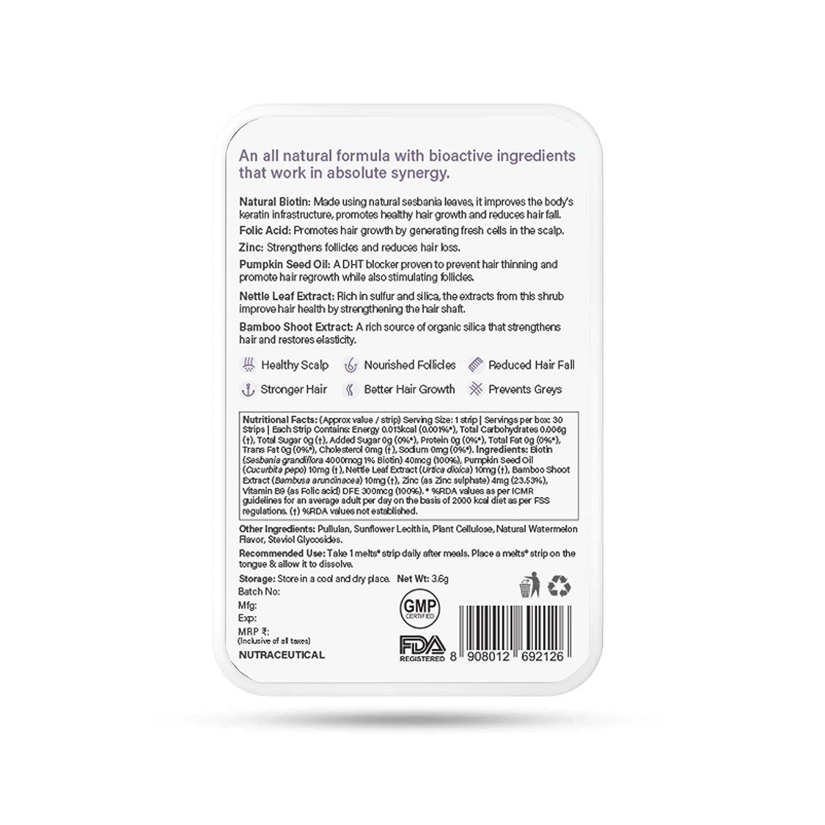 Wellbeing Nutrition Melts Into Healthy Hair Wholefood Biotin 4000 mcg, 30 Strips, Pack of 1 Wellbeing Nutrition Melts Into Healthy Hair Wholefood Biotin 4000 mcg, 30 Strips, Pack of 1