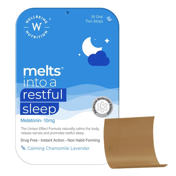 Wellbeing Nutrition Melts Restful Sleep Melatonin Lavender Flavour, 30 Strips, Pack of 1
