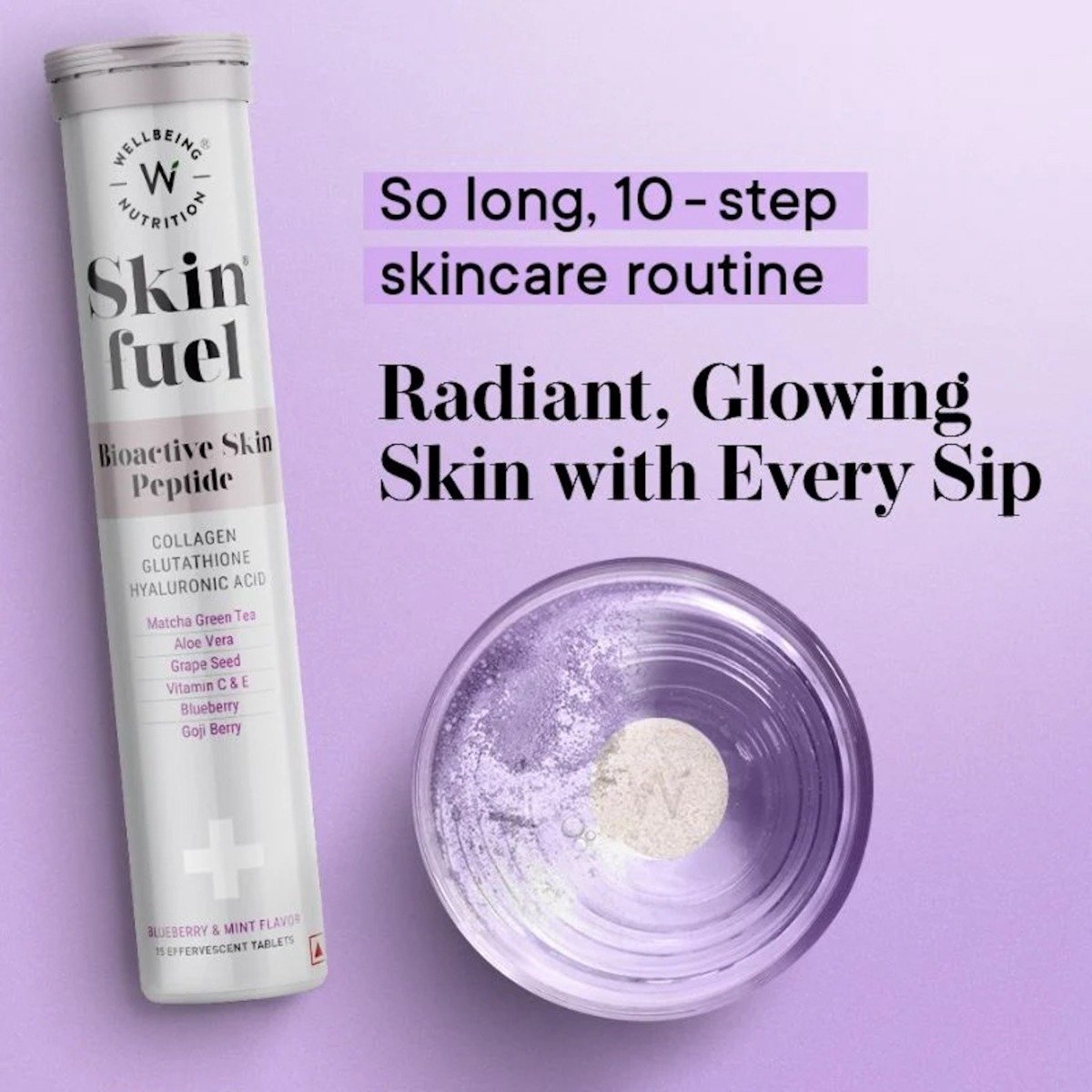 Wellbeing Nutrition Skin Fuel Blueberry & Mint Flavour, 15 Effervescent Tablets, Pack of 1 Wellbeing Nutrition Skin Fuel Blueberry & Mint Flavour, 15 Effervescent Tablets, Pack of 1