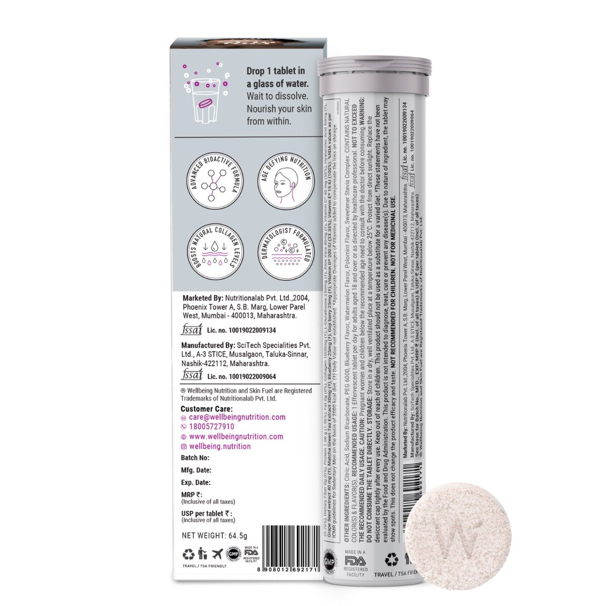 Wellbeing Nutrition Skin Fuel Blueberry & Mint Flavour, 15 Effervescent Tablets, Pack of 1 Wellbeing Nutrition Skin Fuel Blueberry & Mint Flavour, 15 Effervescent Tablets, Pack of 1