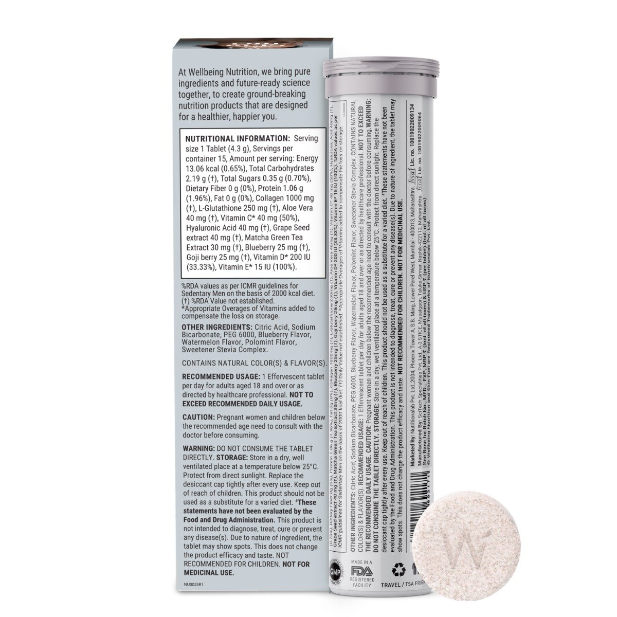 Wellbeing Nutrition Skin Fuel Blueberry & Mint Flavour, 15 Effervescent Tablets, Pack of 1 Wellbeing Nutrition Skin Fuel Blueberry & Mint Flavour, 15 Effervescent Tablets, Pack of 1