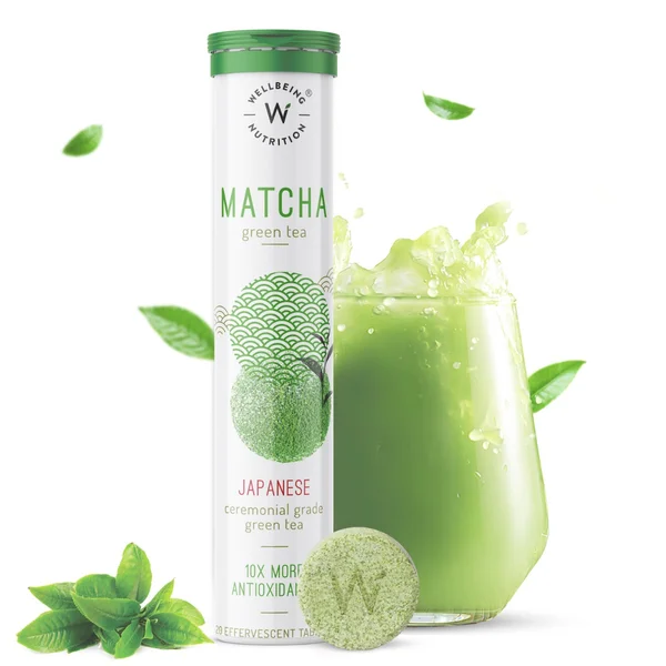Wellbeing Nutrition Matcha Japanese Ceremonial Grade Green Tea, 20 Effervescent Tablet, Pack of 1