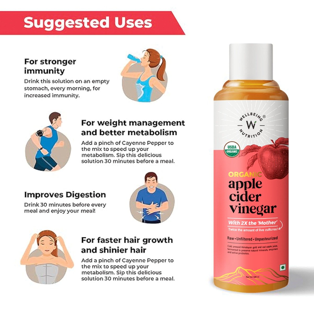 Wellbeing Nutrition Organic Apple Cider Vinegar, 500 ml, Pack of 1 Wellbeing Nutrition Organic Apple Cider Vinegar, 500 ml, Pack of 1
