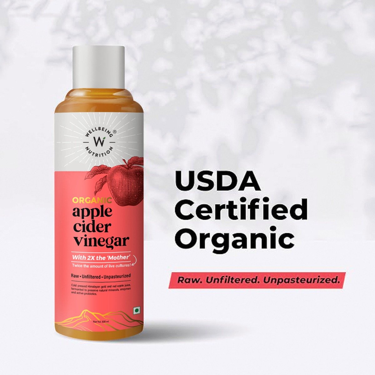 Wellbeing Nutrition Organic Apple Cider Vinegar, 500 ml, Pack of 1 Wellbeing Nutrition Organic Apple Cider Vinegar, 500 ml, Pack of 1