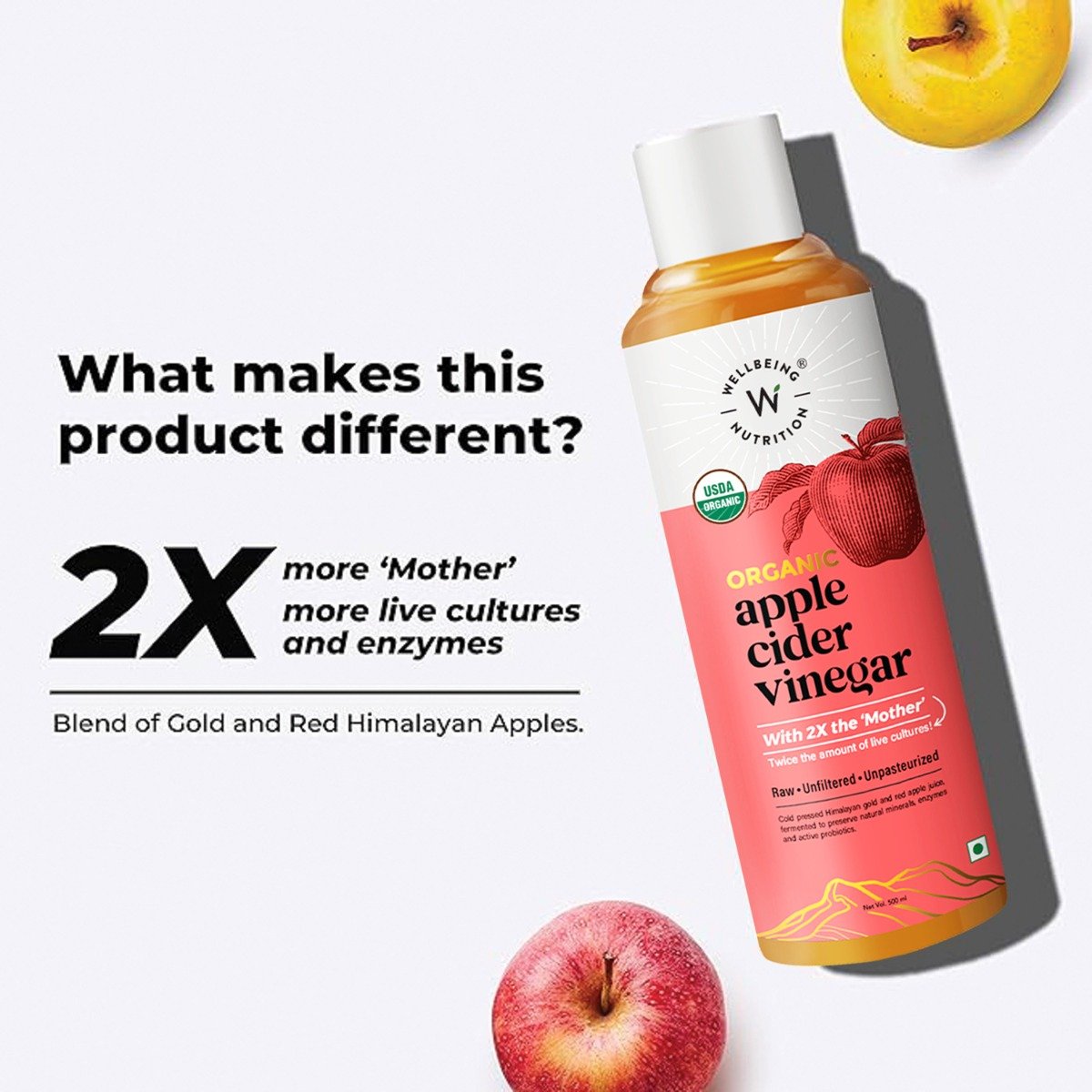 Wellbeing Nutrition Organic Apple Cider Vinegar, 500 ml, Pack of 1 Wellbeing Nutrition Organic Apple Cider Vinegar, 500 ml, Pack of 1
