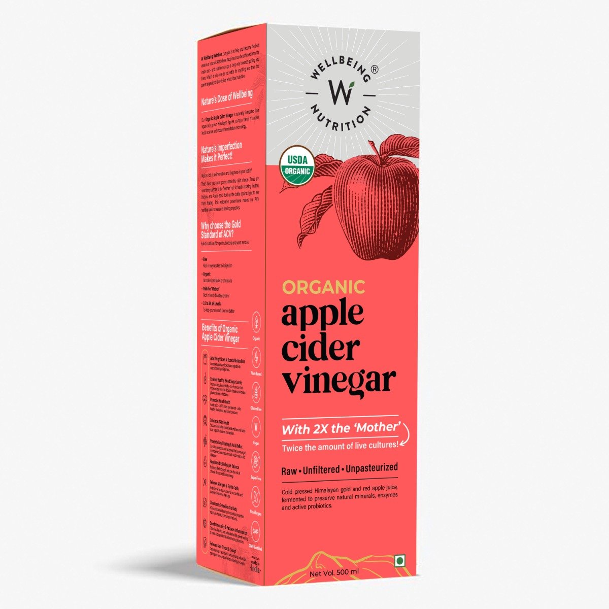 Wellbeing Nutrition Organic Apple Cider Vinegar, 500 ml, Pack of 1 Wellbeing Nutrition Organic Apple Cider Vinegar, 500 ml, Pack of 1