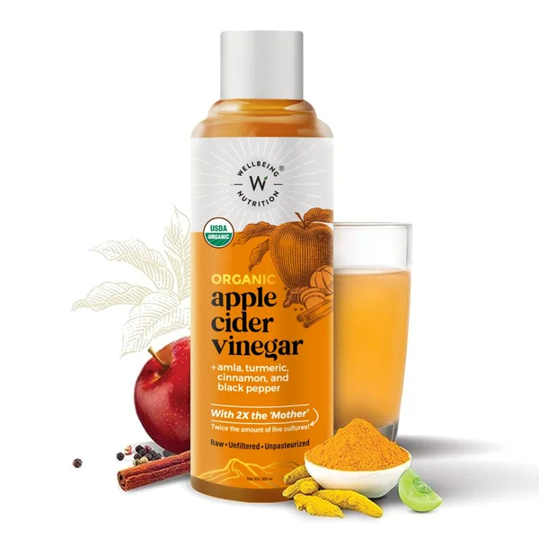 Wellbeing Nutrition Organic Apple Cider Vinegar with Amla, Turmeric, Cinnamon &amp; Black Pepper, 500 ml, Pack of 1