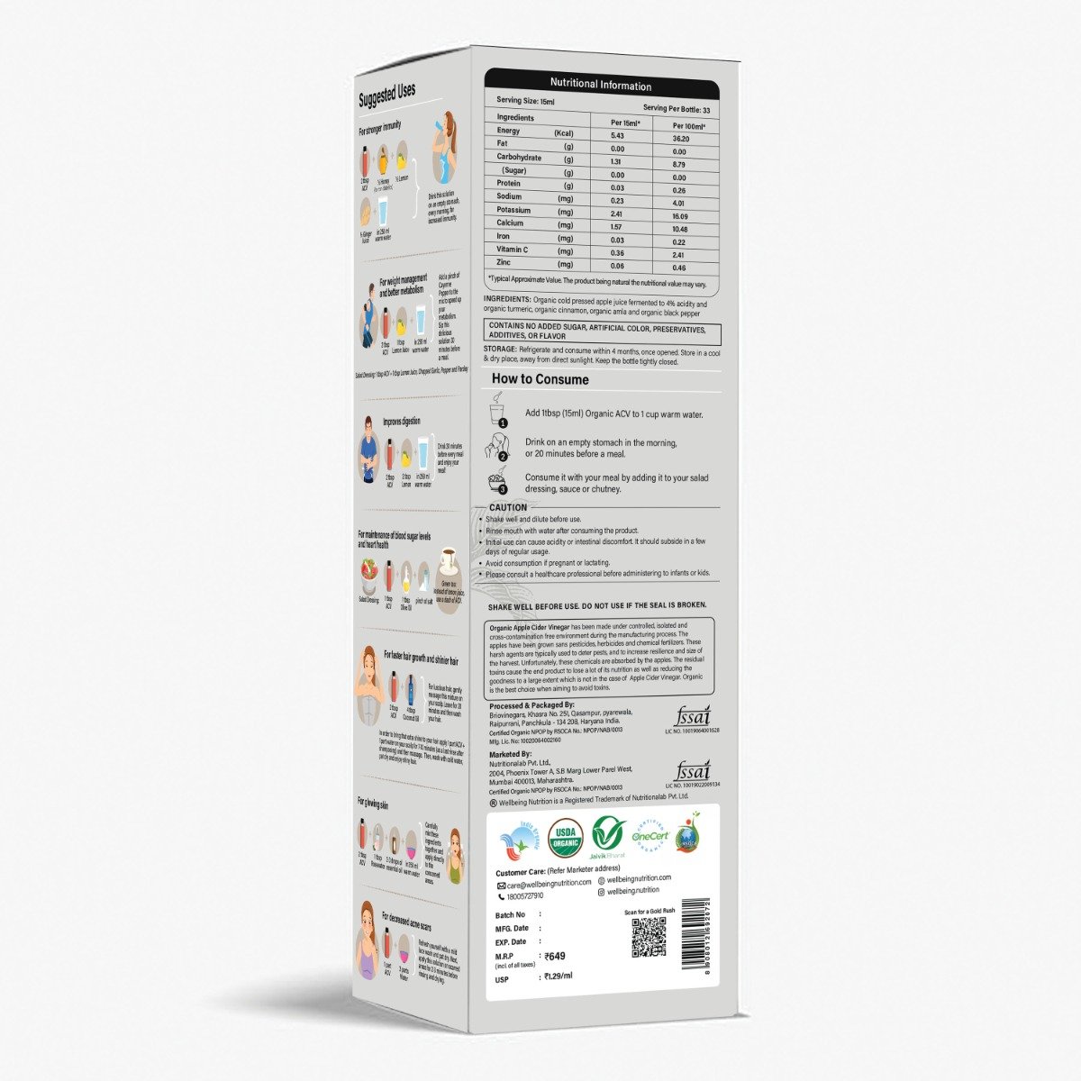 Wellbeing Nutrition Organic Apple Cider Vinegar with Amla, Turmeric, Cinnamon & Black Pepper, 500 ml, Pack of 1 Wellbeing Nutrition Organic Apple Cider Vinegar with Amla, Turmeric, Cinnamon & Black Pepper, 500 ml, Pack of 1