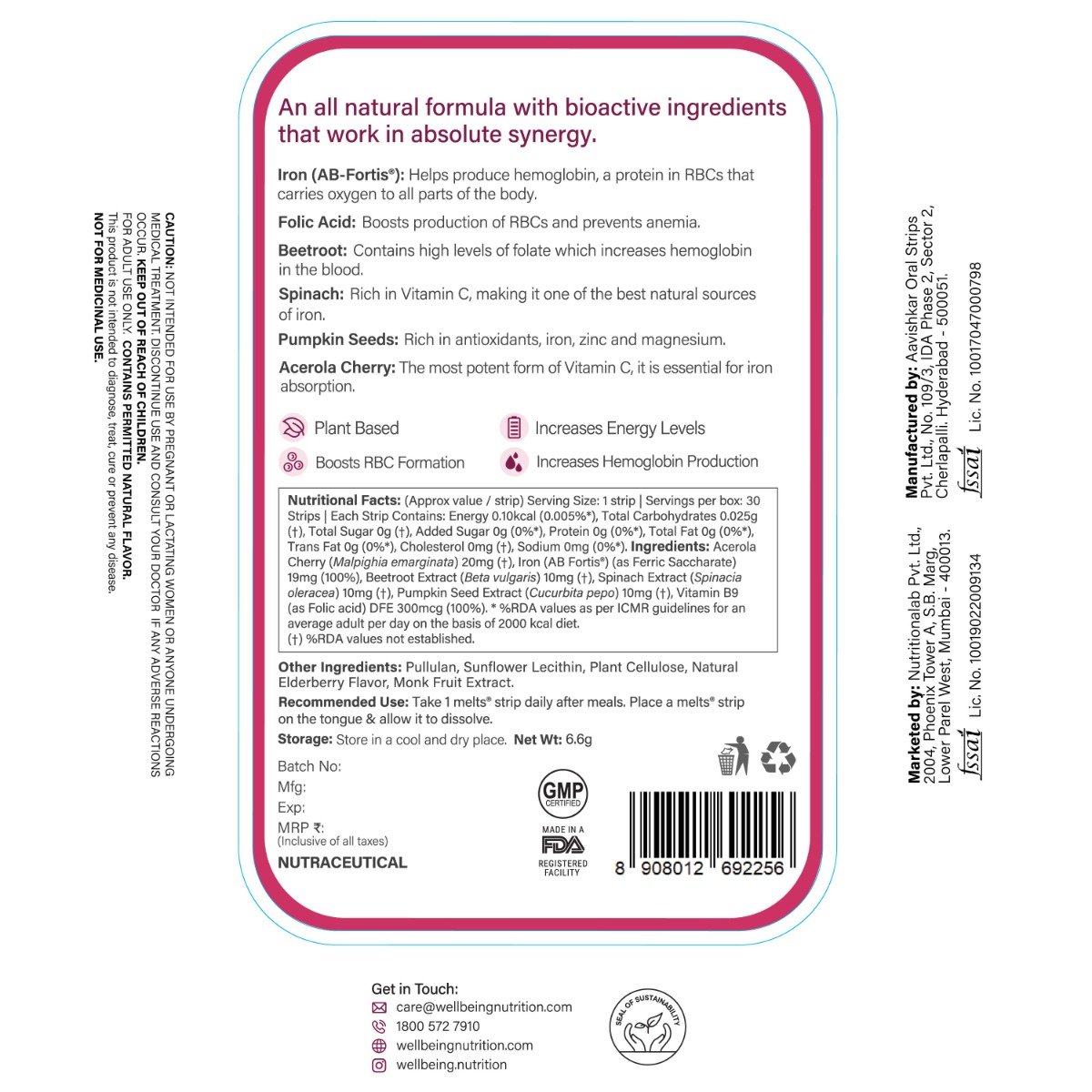 Wellbeing Nutrition Melts Vital Iron, Folate, Elderberry Flavour, 30 Oral Strips, Pack of 1 Wellbeing Nutrition Melts Vital Iron, Folate, Elderberry Flavour, 30 Oral Strips, Pack of 1