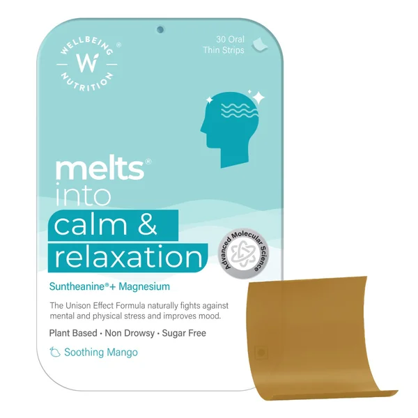 Wellbeing Nutrition Melts Calm &amp; Relaxation L-theanine Mango Flavour, 30 Strips, Pack of 1