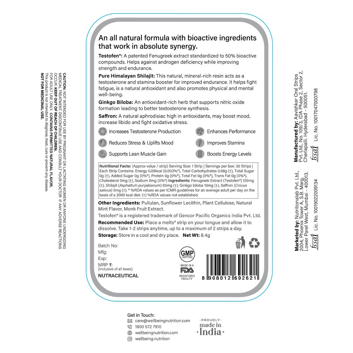 Wellbeing Nutrition Melts Testo Power Fenugreek Extract Mint Flavour, 30 Strips, Pack of 1 Wellbeing Nutrition Melts Testo Power Fenugreek Extract Mint Flavour, 30 Strips, Pack of 1