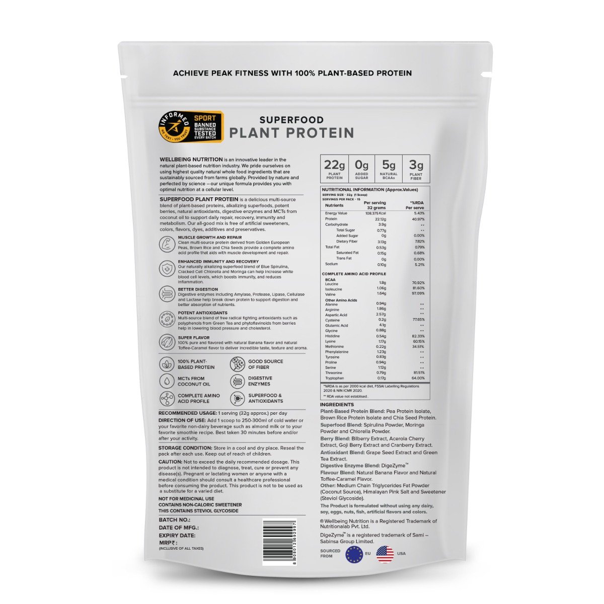 Wellbeing Nutrition Plant Protein British Banoffee Pie Flavour Powder, 500 gm, Pack of 1 Wellbeing Nutrition Plant Protein British Banoffee Pie Flavour Powder, 500 gm, Pack of 1