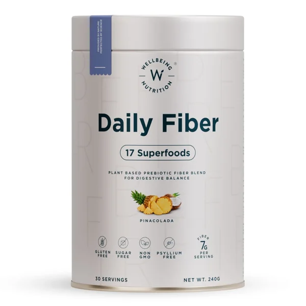 Wellbeing Nutrition Daily Fiber 17 Superfoods Pinacolada Flavour Powder, 240 gm, Pack of 1