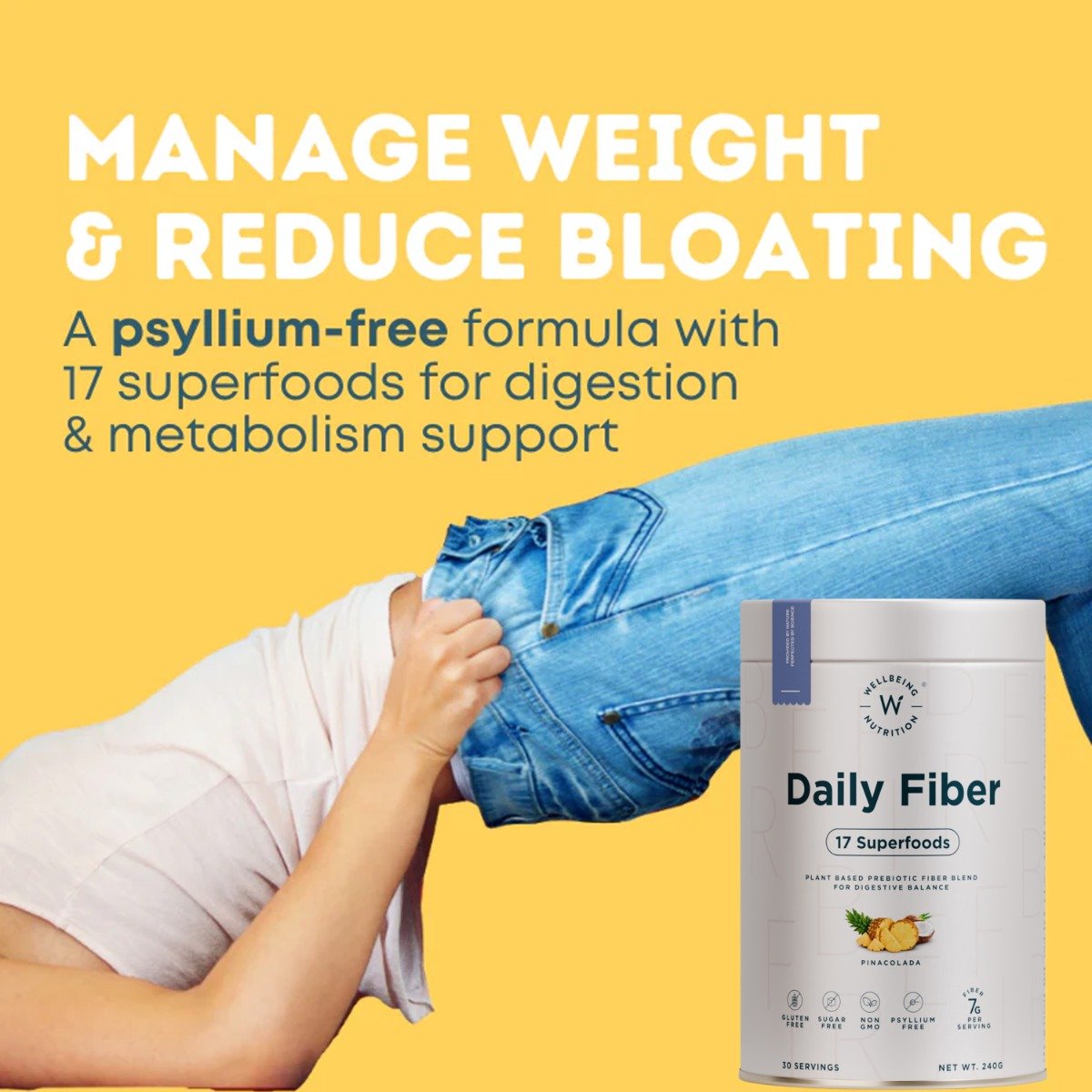 Wellbeing Nutrition Daily Fiber 17 Superfoods Pinacolada Flavour Powder, 240 gm, Pack of 1 Wellbeing Nutrition Daily Fiber 17 Superfoods Pinacolada Flavour Powder, 240 gm, Pack of 1