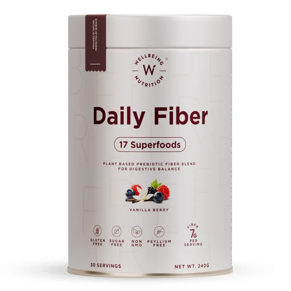 Wellbeing Nutrition Daily Fiber 17 Superfoods Vanilla Berry Flavour Powder, 240 gm, Pack of 1