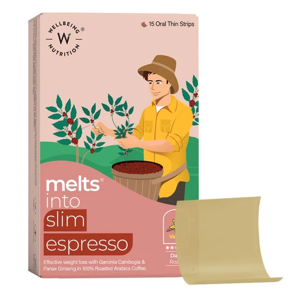 Wellbeing Nutrition Melts Slim Espresso Green Coffee Vanilla Flavour, 15 Strips, Pack of 1