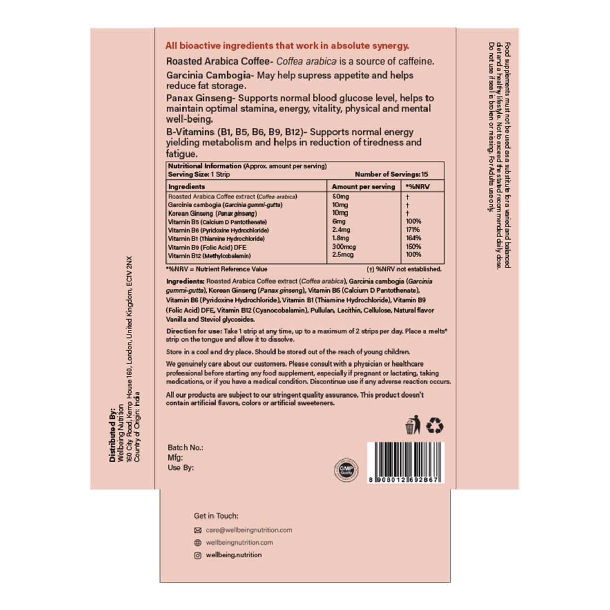 Wellbeing Nutrition Melts Slim Espresso Green Coffee Vanilla Flavour, 15 Strips, Pack of 1 Wellbeing Nutrition Melts Slim Espresso Green Coffee Vanilla Flavour, 15 Strips, Pack of 1