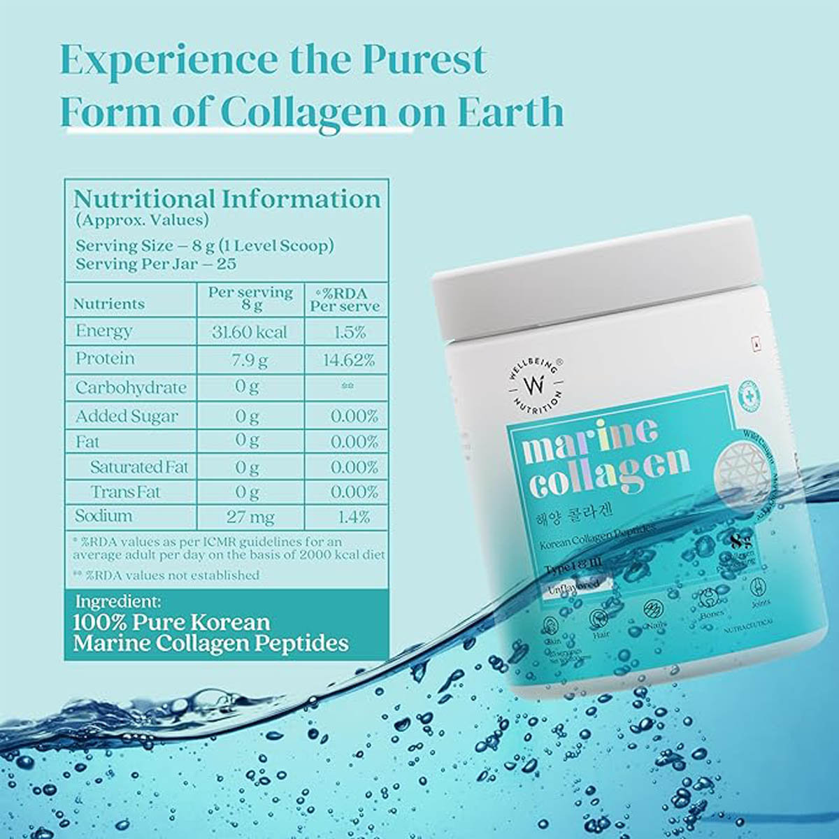 Wellbeing Nutrition Marine Collagen Unflavored Powder, 200 gm, Pack of 1 Wellbeing Nutrition Marine Collagen Unflavored Powder, 200 gm, Pack of 1