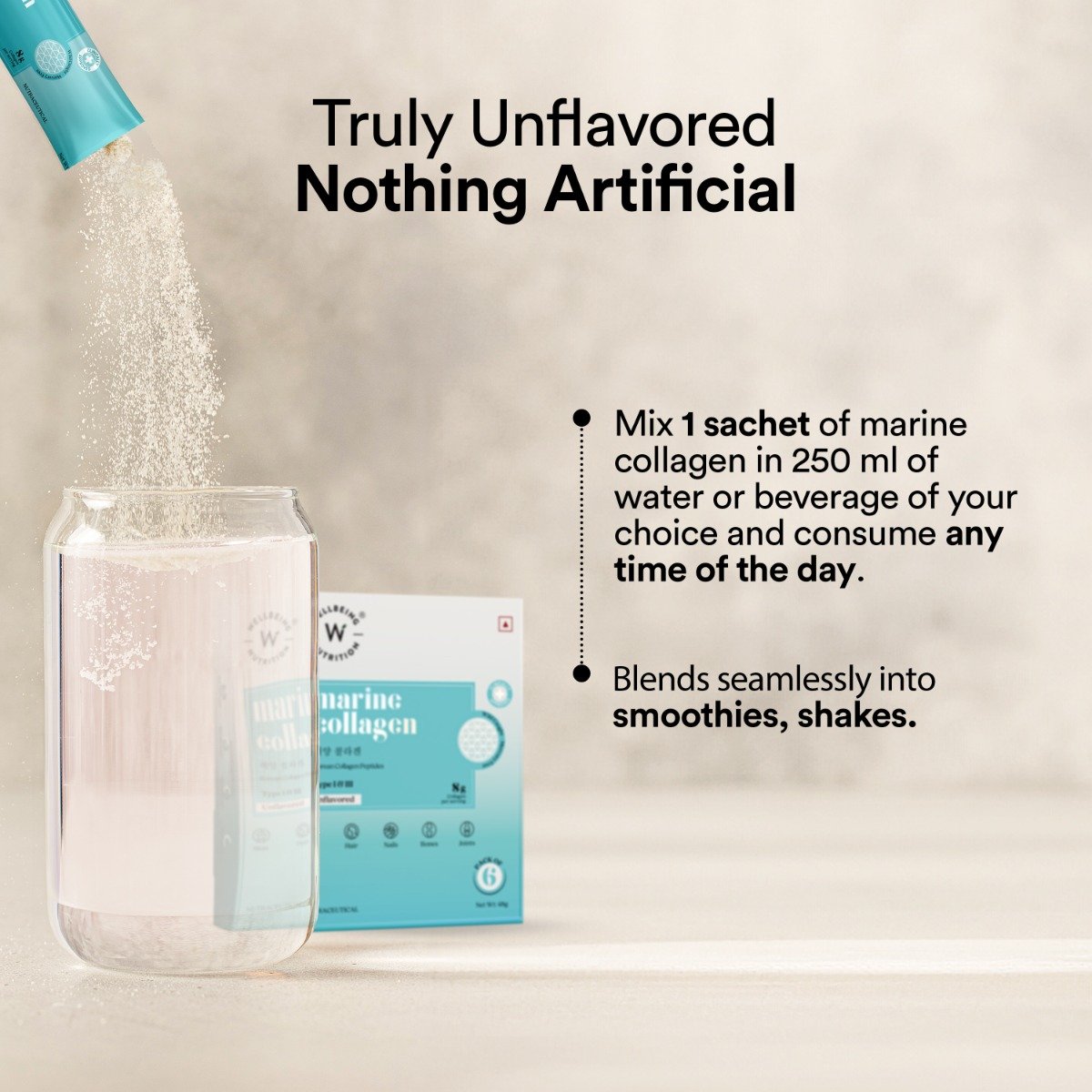 Wellbeing Nutrition Marine Collagen Type I & III Unflavored Powder, 6 Sachets (8gm x 6 Sachets), Pack of 1 Wellbeing Nutrition Marine Collagen Type I & III Unflavored Powder, 6 Sachets (8gm x 6 Sachets), Pack of 1