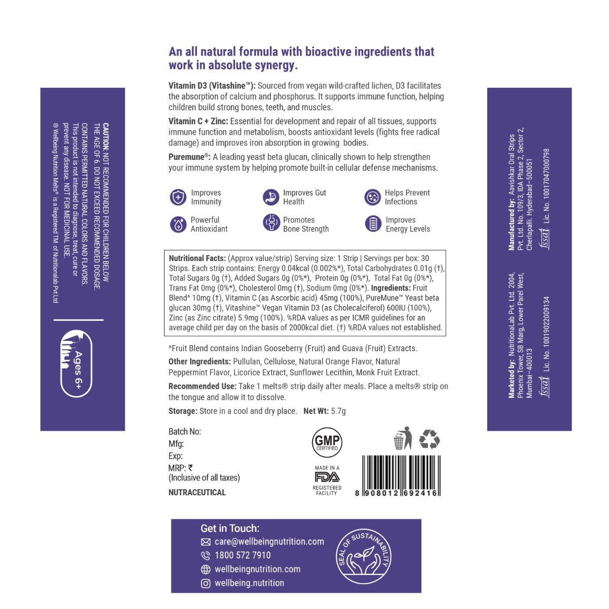 Wellbeing Nutrition Melts Into Advanced Immunity Black Panther Valencia Orange Flavour for Kids, 30 Strips, Pack of 1 Wellbeing Nutrition Melts Into Advanced Immunity Black Panther Valencia Orange Flavour for Kids, 30 Strips, Pack of 1