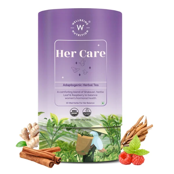 Wellbeing Nutrition Her Care Tea for PCOD/PCOS Tea Bags, 20 Count, Pack of 1
