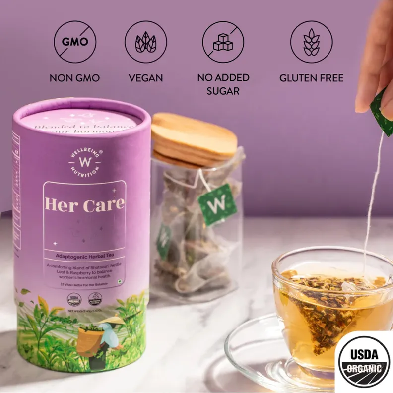 Buy Wellbeing Nutrition Her Care Tea for PCOD/PCOS Tea Bags, 20 Count ...