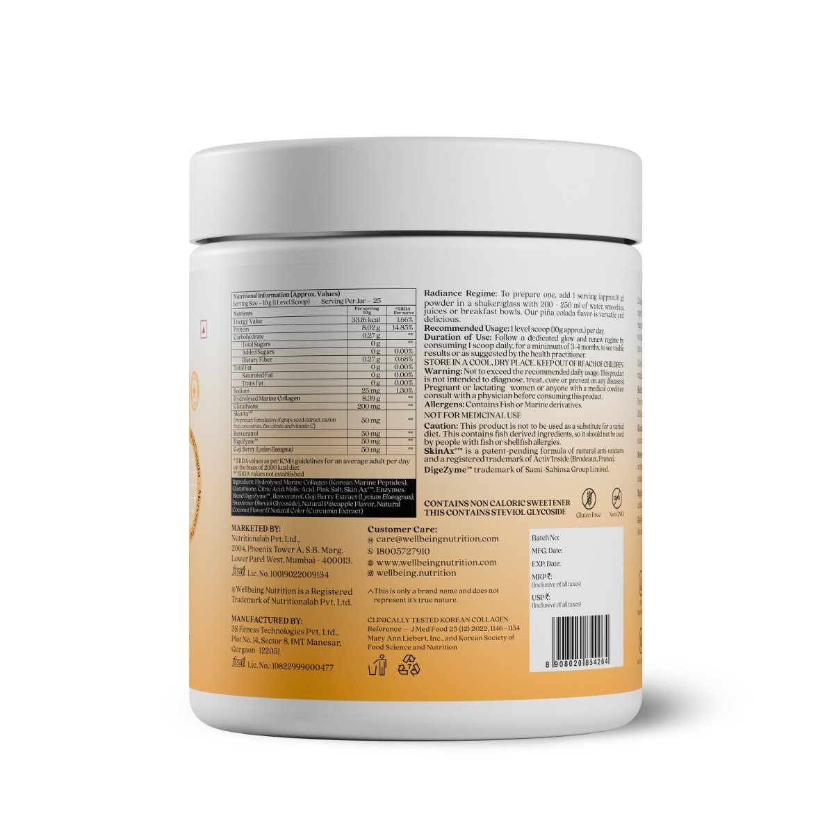 Wellbeing Nutrition Glow Korean Marine Collagen Peptides Type I & III Pina Colada Flavour Powder, 250 gm, Pack of 1 Wellbeing Nutrition Glow Korean Marine Collagen Peptides Type I & III Pina Colada Flavour Powder, 250 gm, Pack of 1