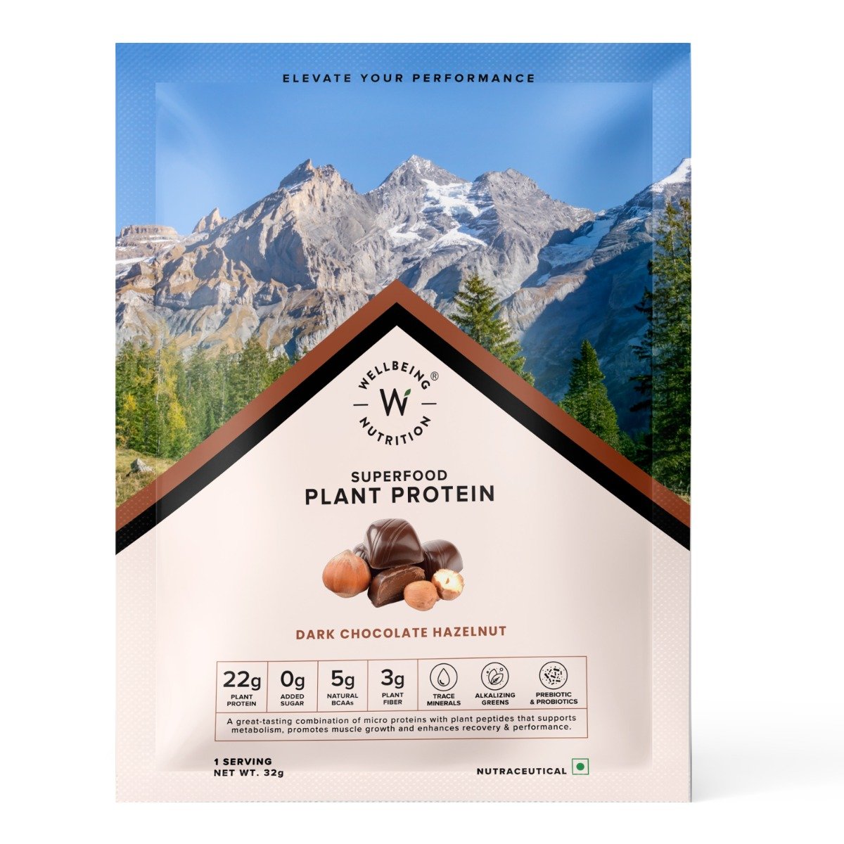 Wellbeing Nutrition Superfood Plant Protein Isolate Dark Chocolate Hazelnut Flavour Powder, 32 gm, Pack of 1 Wellbeing Nutrition Superfood Plant Protein Isolate Dark Chocolate Hazelnut Flavour Powder, 32 gm, Pack of 1