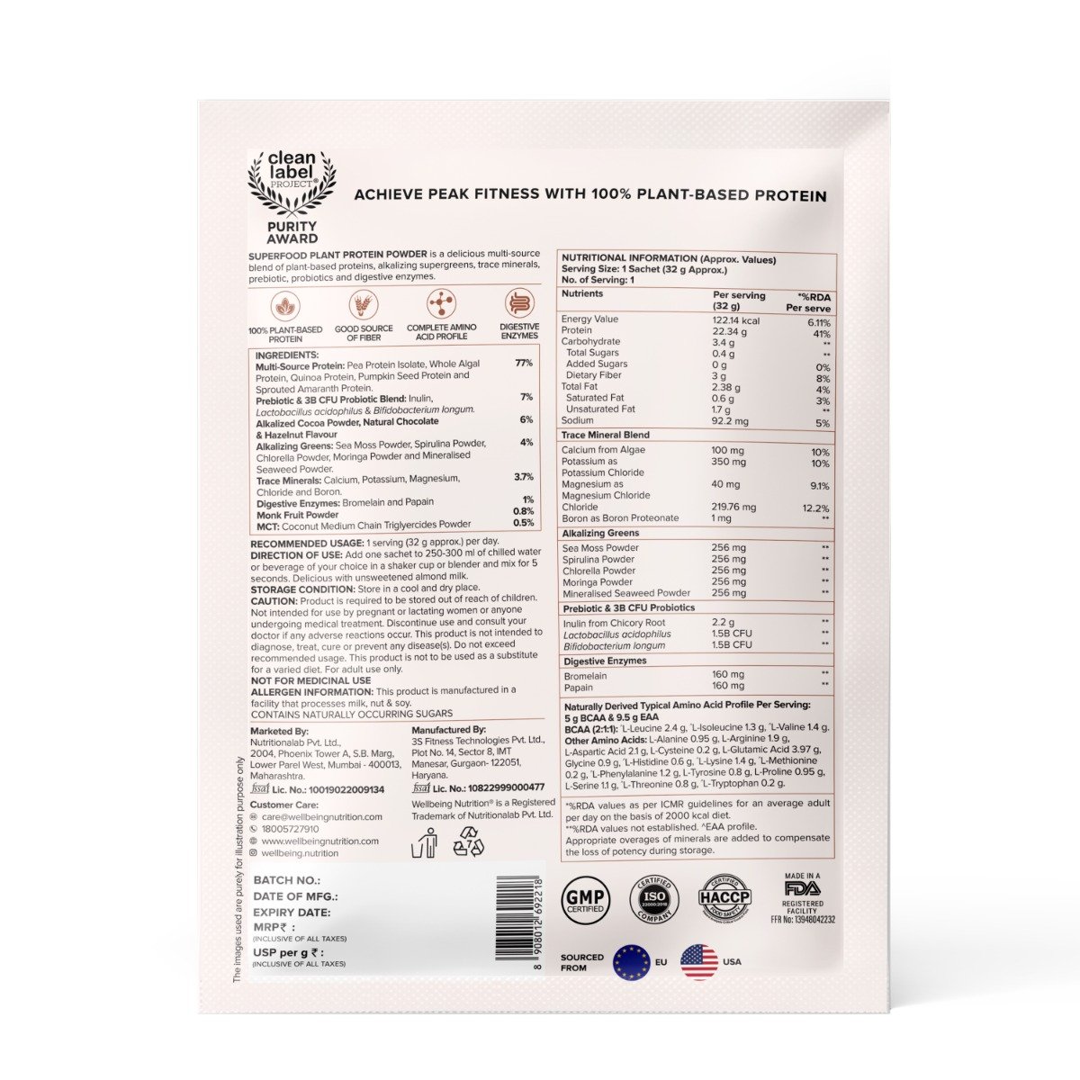 Wellbeing Nutrition Superfood Plant Protein Isolate Dark Chocolate Hazelnut Flavour Powder, 32 gm, Pack of 1 Wellbeing Nutrition Superfood Plant Protein Isolate Dark Chocolate Hazelnut Flavour Powder, 32 gm, Pack of 1