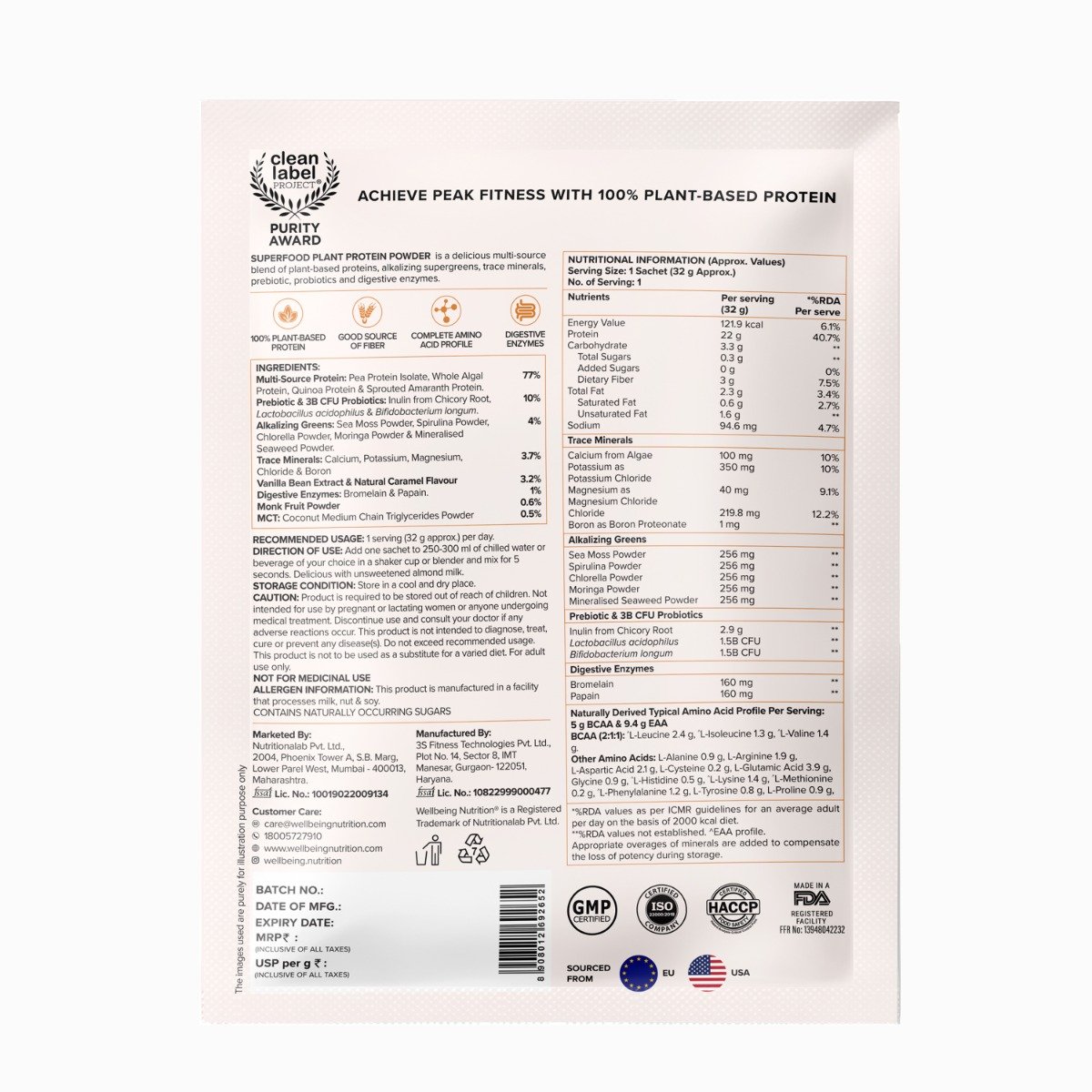 Wellbeing Nutrition Superfood Plant Protein Isolate French Vanilla Flavour Powder, 32 gm, Pack of 1 Wellbeing Nutrition Superfood Plant Protein Isolate French Vanilla Flavour Powder, 32 gm, Pack of 1