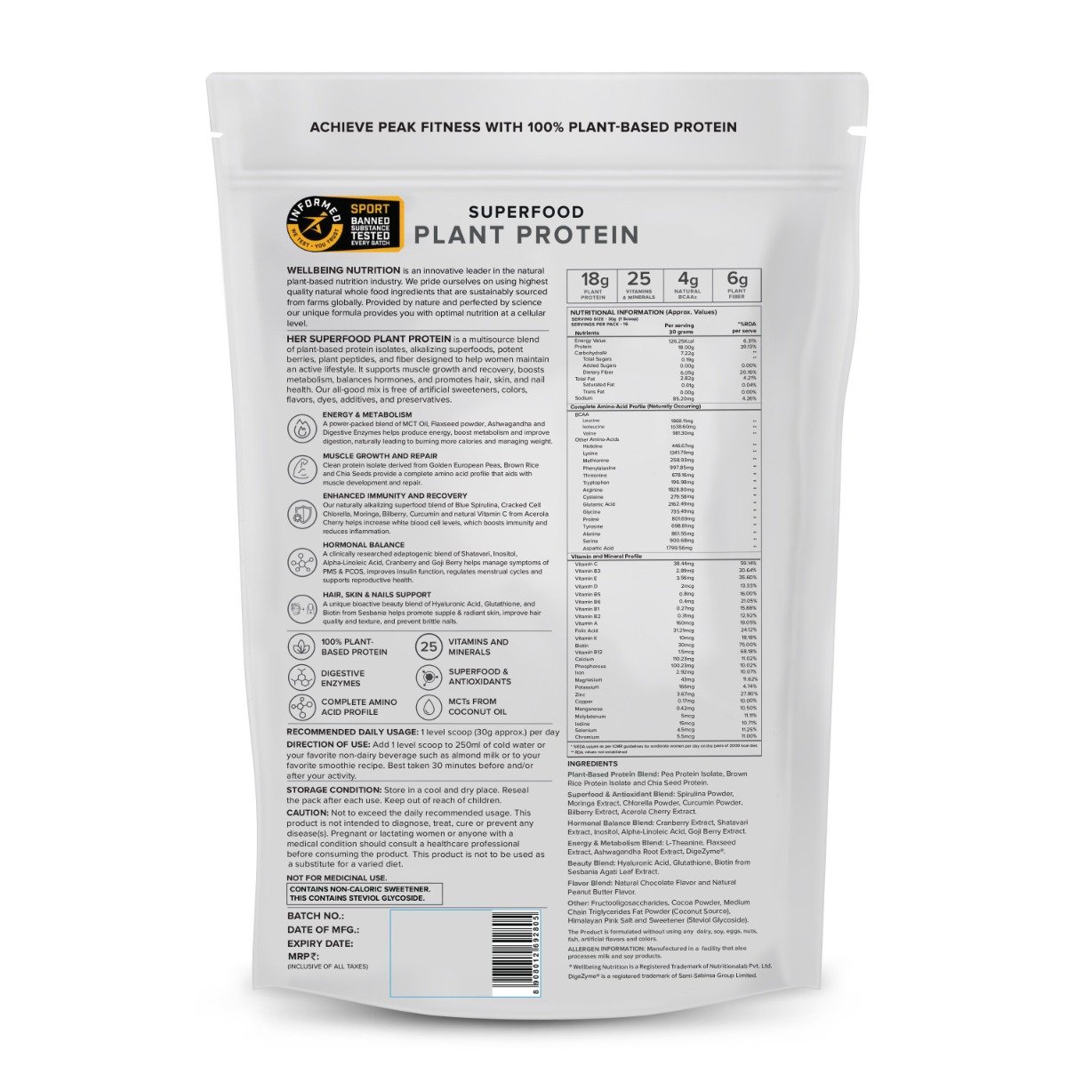 Wellbeing Nutrition Her Superfood Plant Protein Chocolate Peanut Butter Flavour Powder, 500 gm, Pack of 1 Wellbeing Nutrition Her Superfood Plant Protein Chocolate Peanut Butter Flavour Powder, 500 gm, Pack of 1