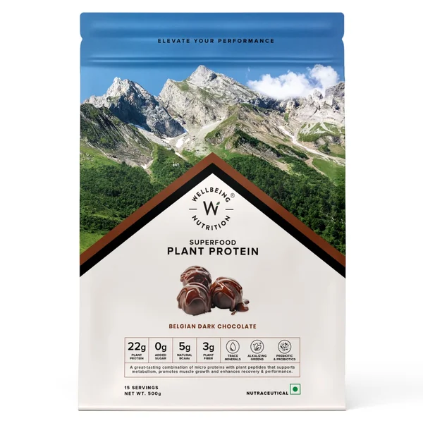Wellbeing Nutrition Plant Protein Belgian Dark Chocolate Powder, 500 gm, Pack of 1