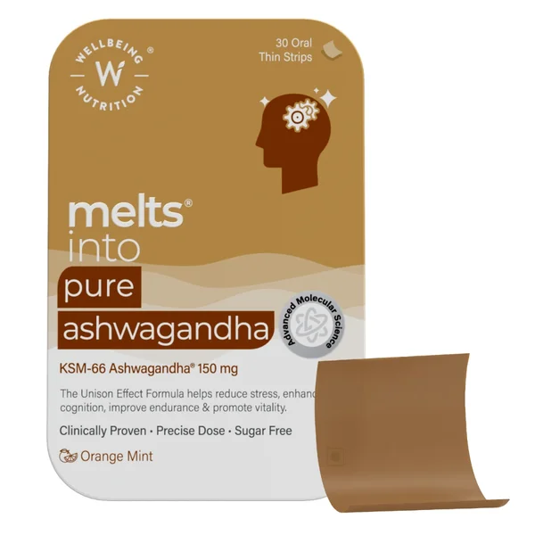 Wellbeing Nutrition Melts Pure Ashwagandha KSM-66 Orange Flavour, 30 Strips