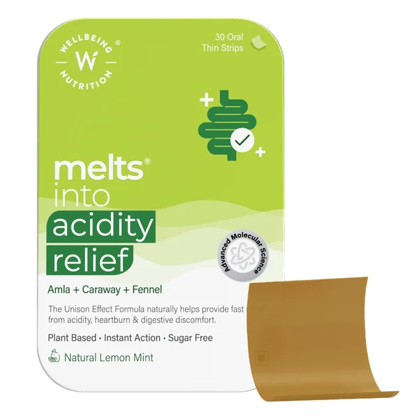 Wellbeing Nutrition Melts Acidity Relief Amla & Mint Lemon Flavour, 30 Strips