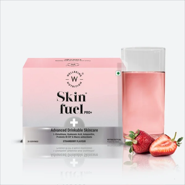 Wellbeing Nutrition Skin Fuel Pro+ Strawberry Flavour Powder, 84 gm (3gm x 28 Sachets), Pack of 1