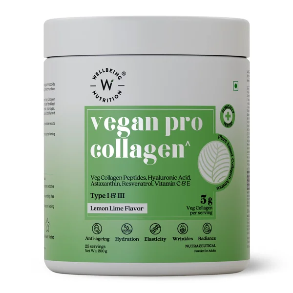 Wellbeing Nutrition Vegan Pro Collagen Type I&amp;III Lemon Lime Flavour Powder, 200 gm, Pack of 1