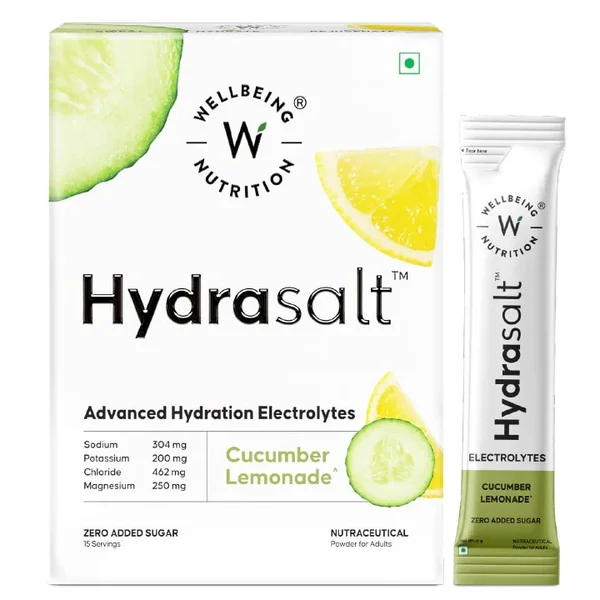 Wellbeing Nutrition Hydrasalt Cucumber Lemonade Flavour Powder, 15 Sachets