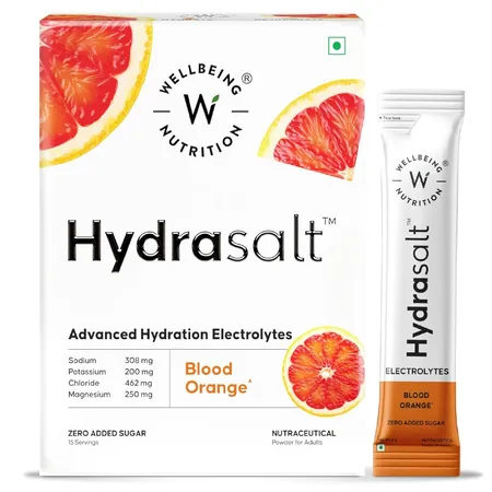 Wellbeing Nutrition Hydrasalt Blood Orange Flavour Powder, 15 Sachets