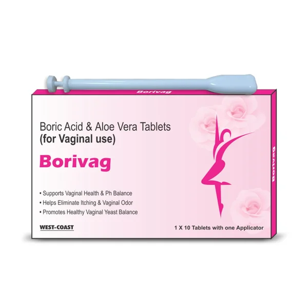 West-Coast Borivag Boric Acid & Aloe Vera Vaginal Use, 10 Tablets| Suppository with Applicator