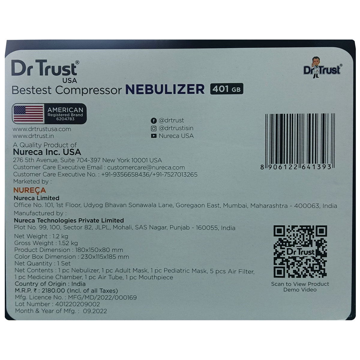 Dr Trust Bestest Compressor Nebulizer 401 GB, 1 Count, Pack of 1 Dr Trust Bestest Compressor Nebulizer 401 GB, 1 Count, Pack of 1