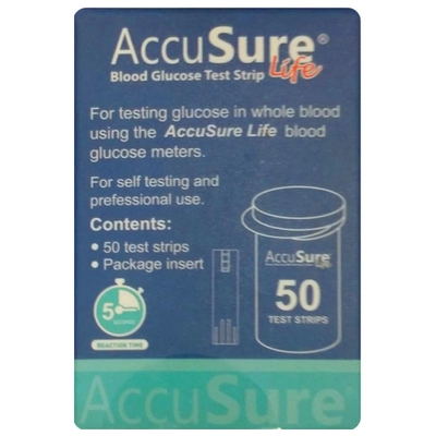 Accusure Life Blood Glucometer Test Strips, 50 Count, Pack of 1