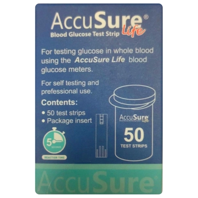 Accusure Life Blood Glucometer Test Strips, 50 Count, Pack of 1