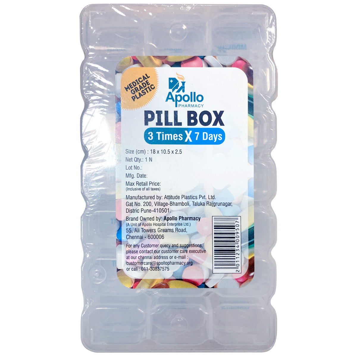 Apollo Rectangle Pill Box Rectangle (3 Times x 7 Days), 1 Count, Pack of 1 Apollo Rectangle Pill Box Rectangle (3 Times x 7 Days), 1 Count, Pack of 1