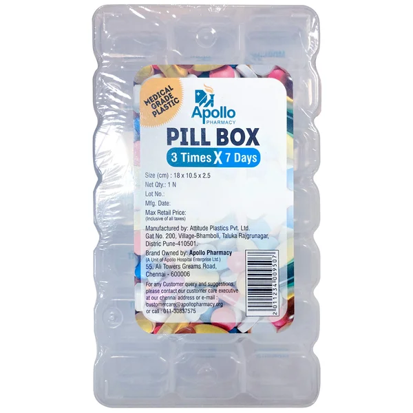 Apollo Rectangle Pill Box Rectangle (3 Times x 7 Days), 1 Count, Pack of 1