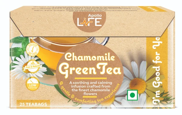 Apollo Life Chamomile Green Tea Bags, 25 Count, Pack of 1