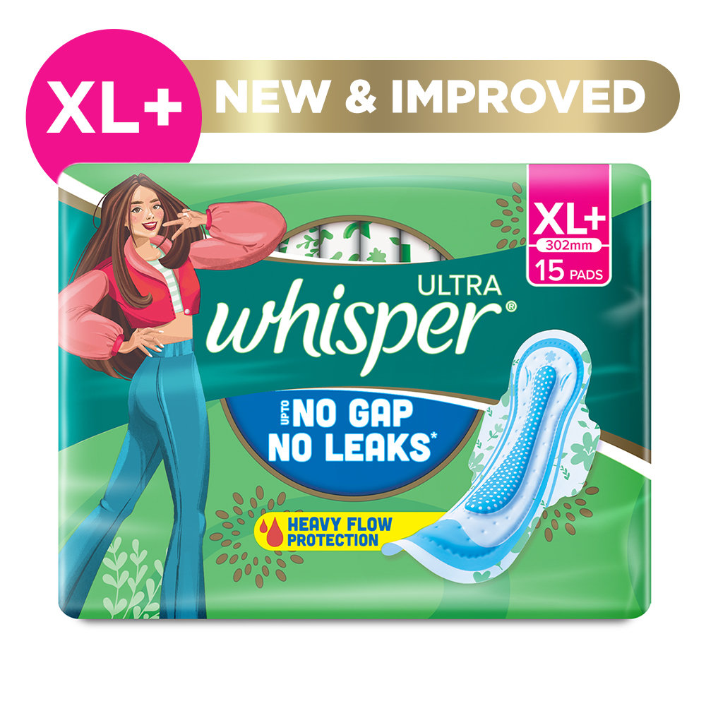 Whisper Ultra Upto No Gap No Leaks Sanitary Pads XL+, 15 Count, Pack of 1 Whisper Ultra Upto No Gap No Leaks Sanitary Pads XL+, 15 Count, Pack of 1