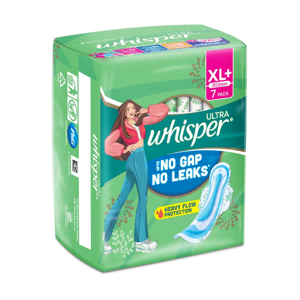 Whisper Ultra Upto No Gap No Leaks Sanitary Pads XL+, 7 Count, Pack of 1 Whisper Ultra Upto No Gap No Leaks Sanitary Pads XL+, 7 Count, Pack of 1