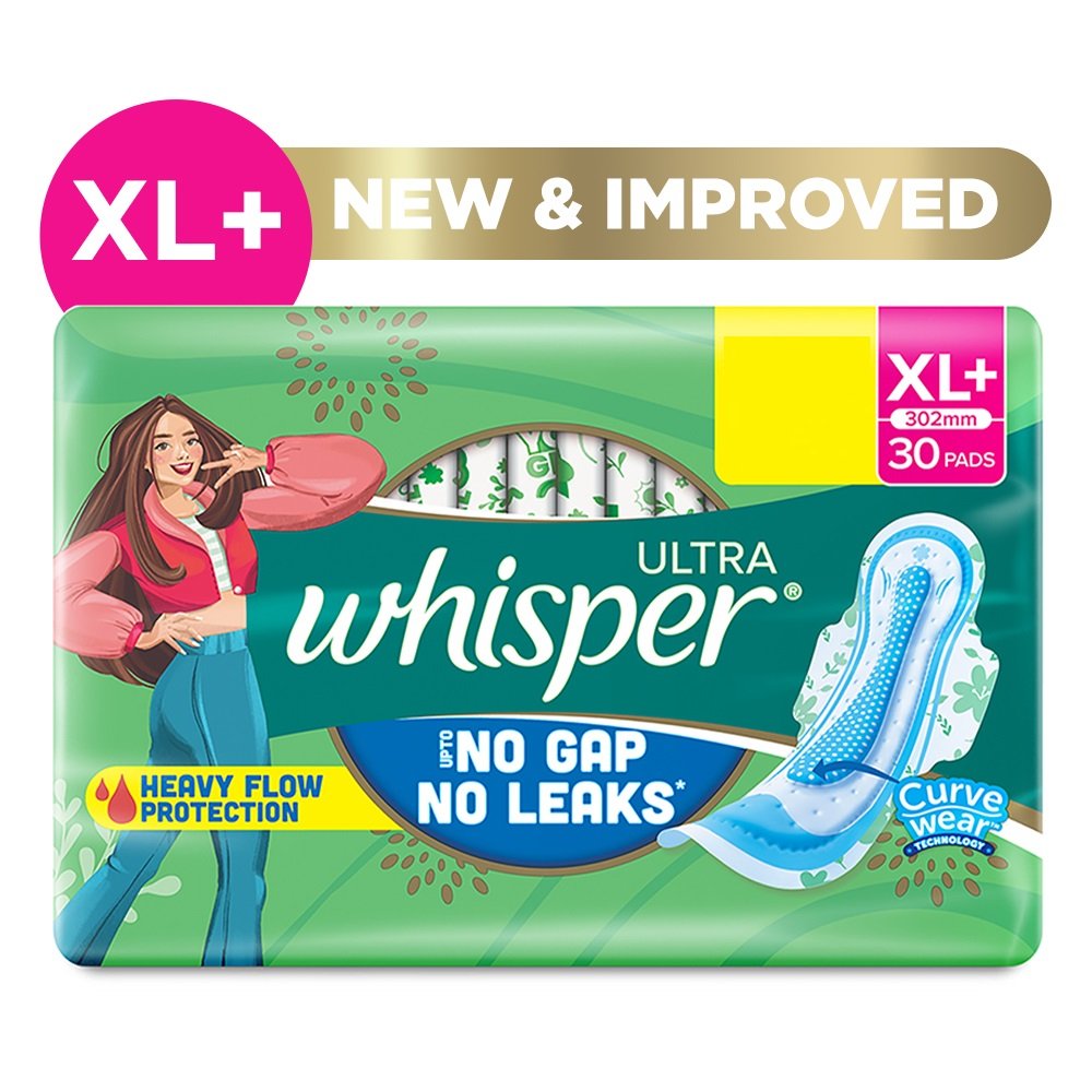 Whisper Ultra Upto No Gap No Leaks Sanitary Pads XL+,  30 Count, Pack of 1 Whisper Ultra Upto No Gap No Leaks Sanitary Pads XL+,  30 Count, Pack of 1